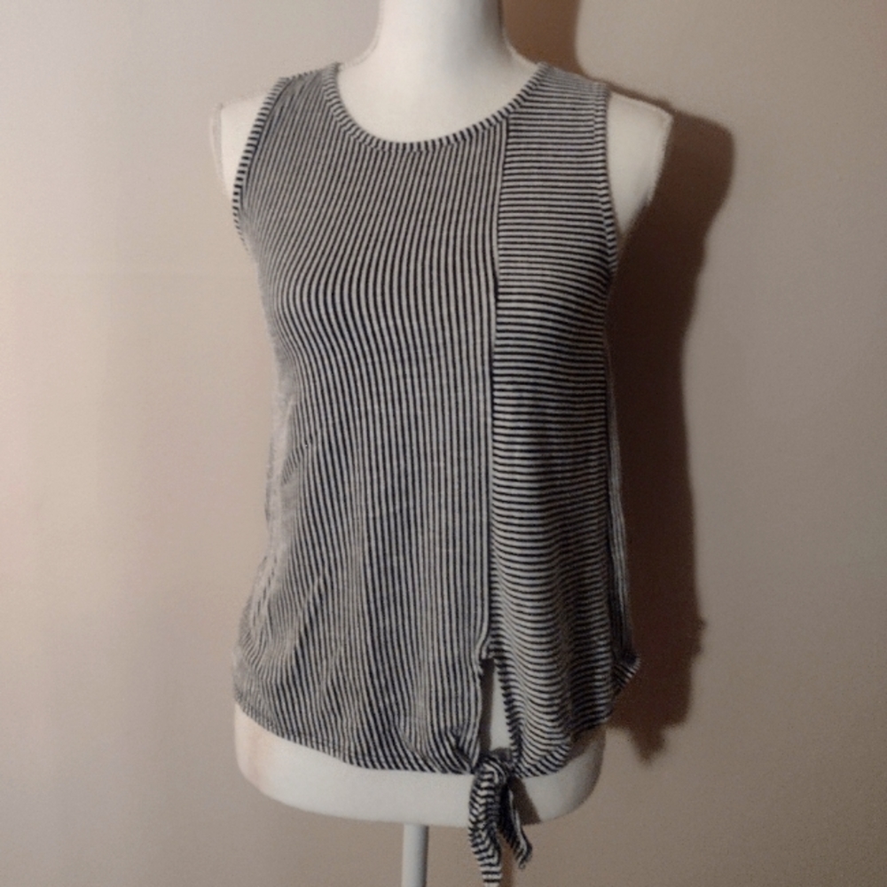 Love Wins Size Small Black & White Striped Asymmetrical Tied Shirt